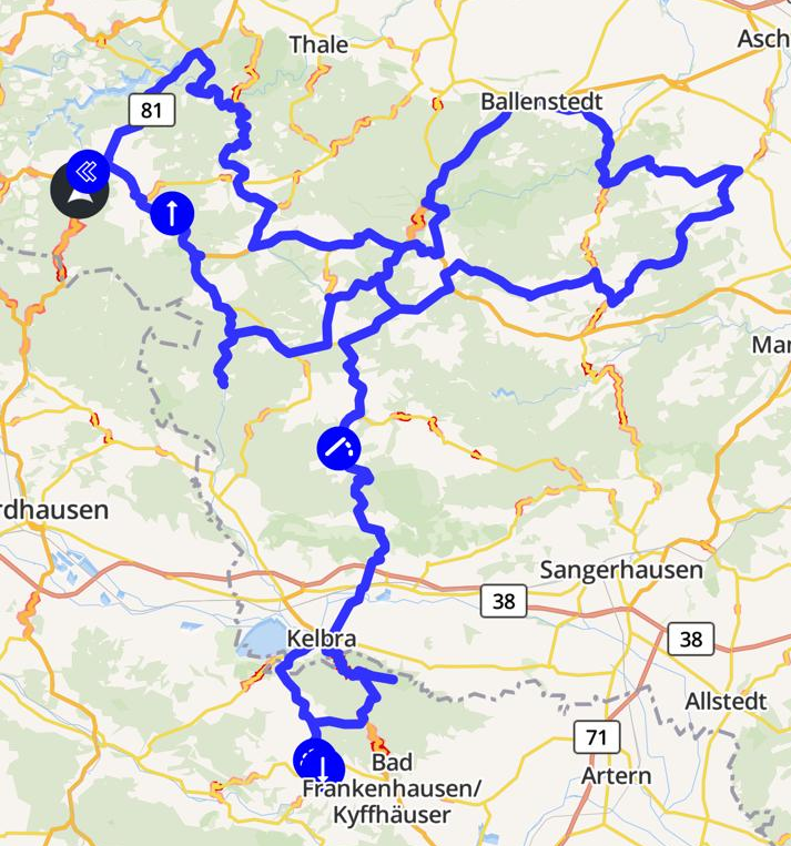 Routenkarte der Harz-Tour 2022